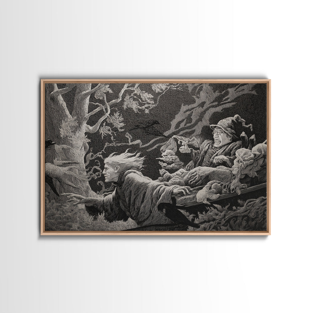 The Haunted Hayride, Victorian Macabre Art, Landscape Wall Art, Gothic Horror Wall Art, Framed Canvas Print, Halloween Wall Art