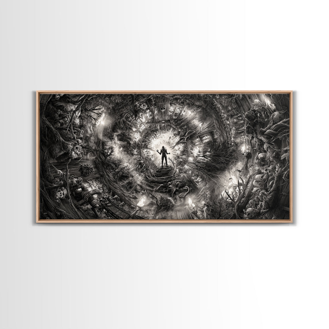 The Haunted Hayride, Biomechanical Horror Art, Wide Panoramic Art, Macabre Wall Art, Framed Canvas Print, Halloween Wall Art