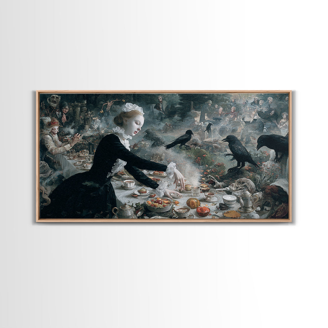 The Zombie Picnic, Medieval Grotesque Art, Wide Panoramic Art, Dark Halloween Decor, Canvas Print, Halloween Wall Art