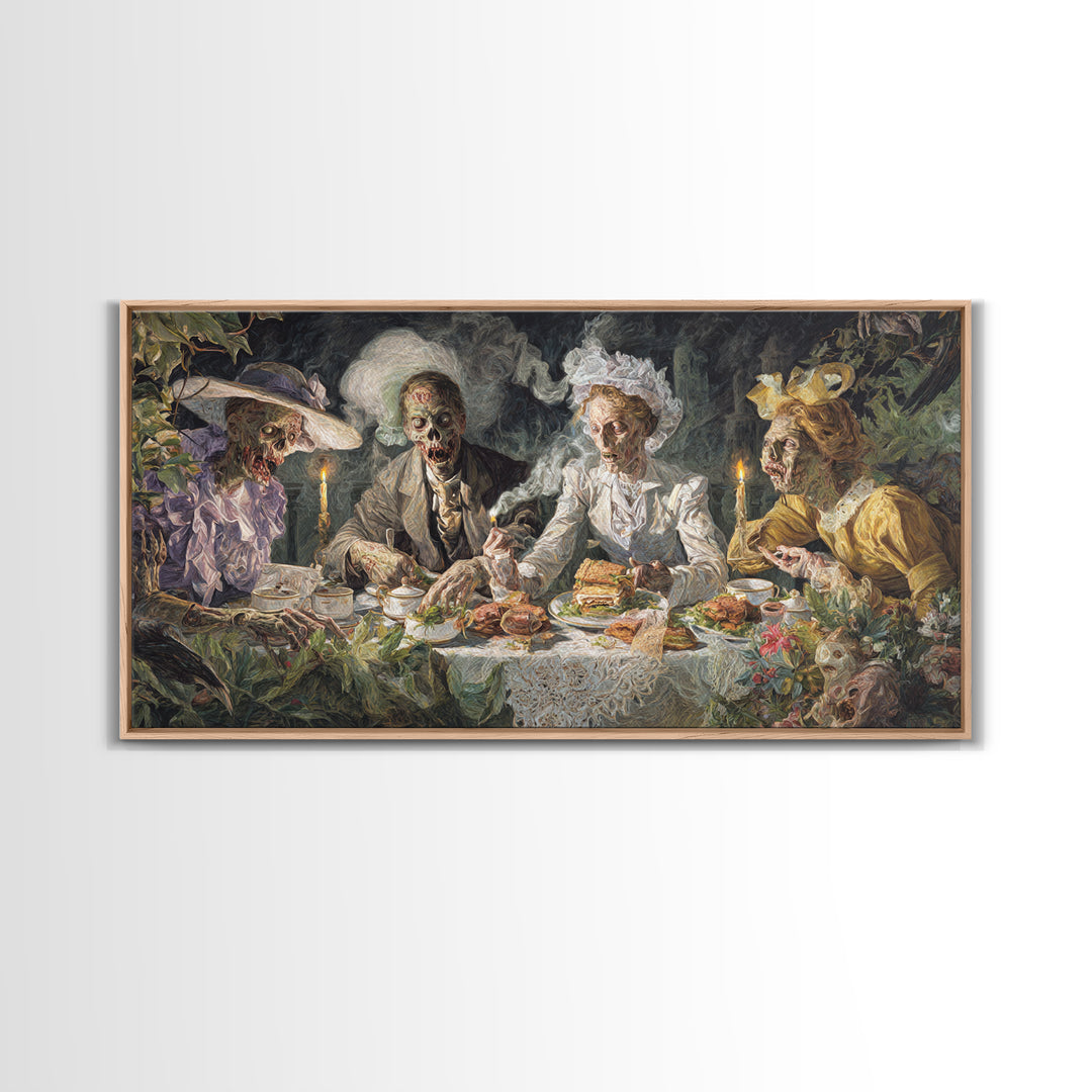 The Zombie Picnic, Dark Renaissance Art, Wide Panoramic Art, Dark Fantasy Wall Art, Framed Canvas Print, Halloween Wall Art