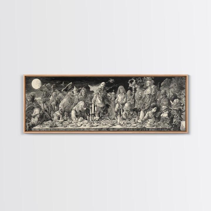 The Zombie Picnic, Renaissance Engraving Art, Extra Wide Wall Art, Dark Halloween Decor, Framed Canvas Print, Halloween Wall Art