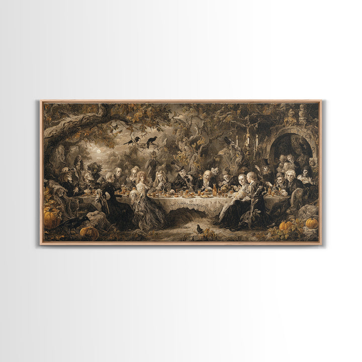 The Zombie Picnic, Baroque Witchcraft Art, Wide Panoramic Art, Dark Fantasy Wall Art, Canvas Print, Halloween Wall Art