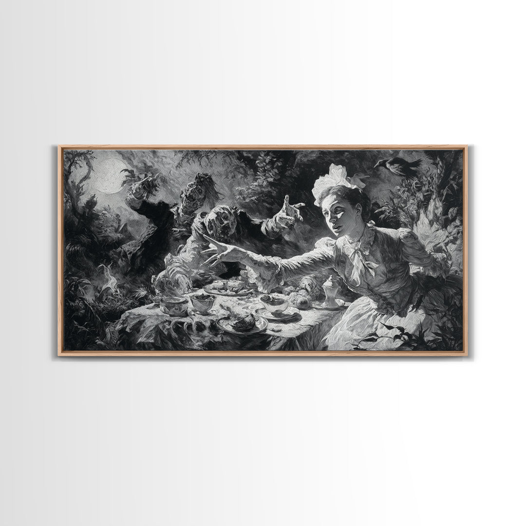 The Zombie Picnic, Dark Romantic Horror Art, Wide Panoramic Art, Gothic Horror Wall Art, Canvas Print, Halloween Wall Art