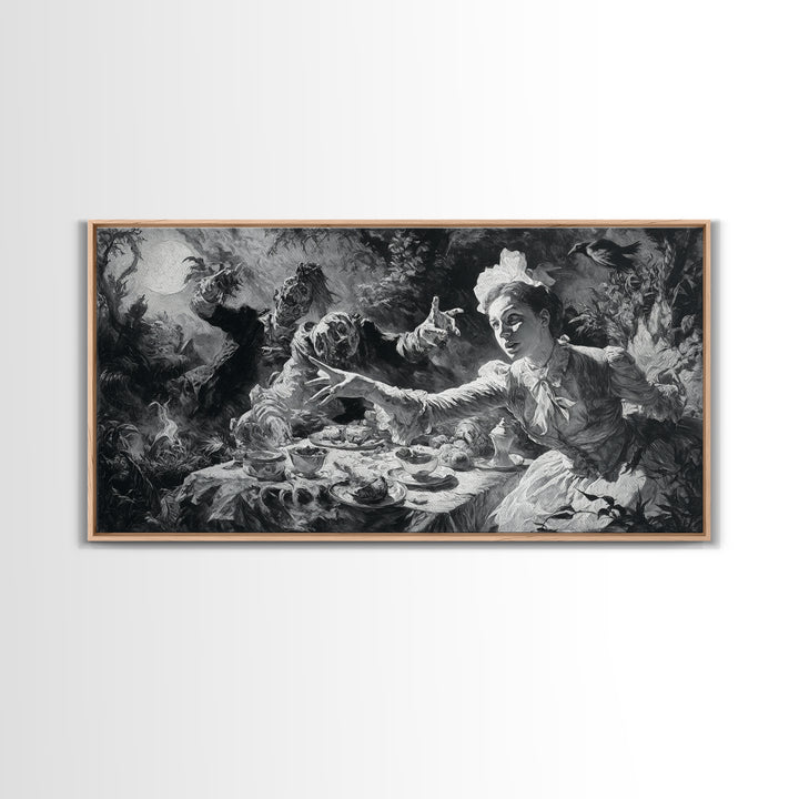 The Zombie Picnic, Dark Romantic Horror Art, Wide Panoramic Art, Gothic Horror Wall Art, Canvas Print, Halloween Wall Art