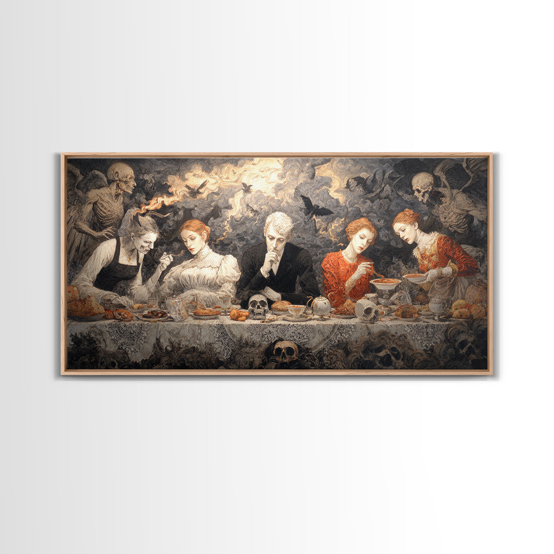 The Zombie Picnic, Visionary Gothic Art, Wide Panoramic Art, Macabre Wall Art, Canvas Print, Halloween Wall Art, Statement Wall Art