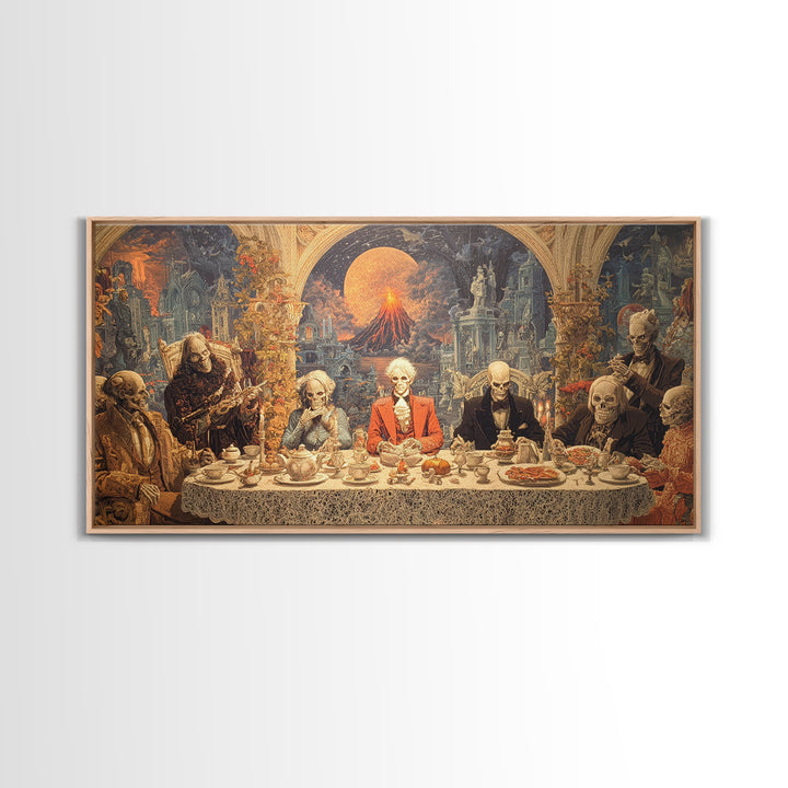 The Zombie Picnic, Apocalyptic Romantic Art, Wide Panoramic Art, Macabre Wall Art, Framed Canvas Print, Halloween Wall Art, Halloween Decor