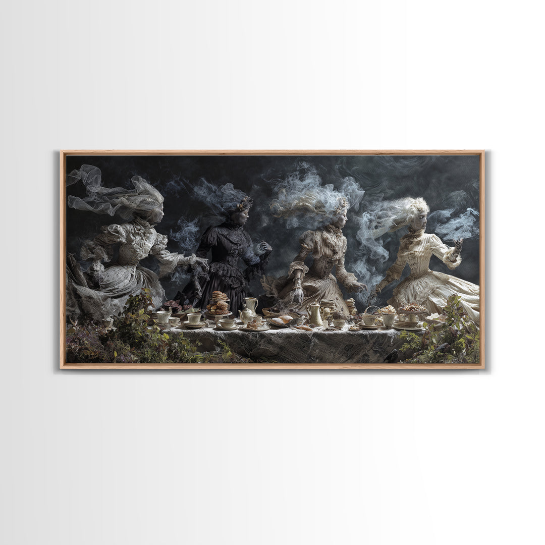 The Zombie Picnic, Symbolist Gothic Landscape, Wide Panoramic Art, Dark Fantasy Wall Art, Canvas Print, Halloween Wall Art