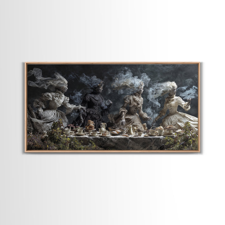 The Zombie Picnic, Symbolist Gothic Landscape, Wide Panoramic Art, Dark Fantasy Wall Art, Canvas Print, Halloween Wall Art