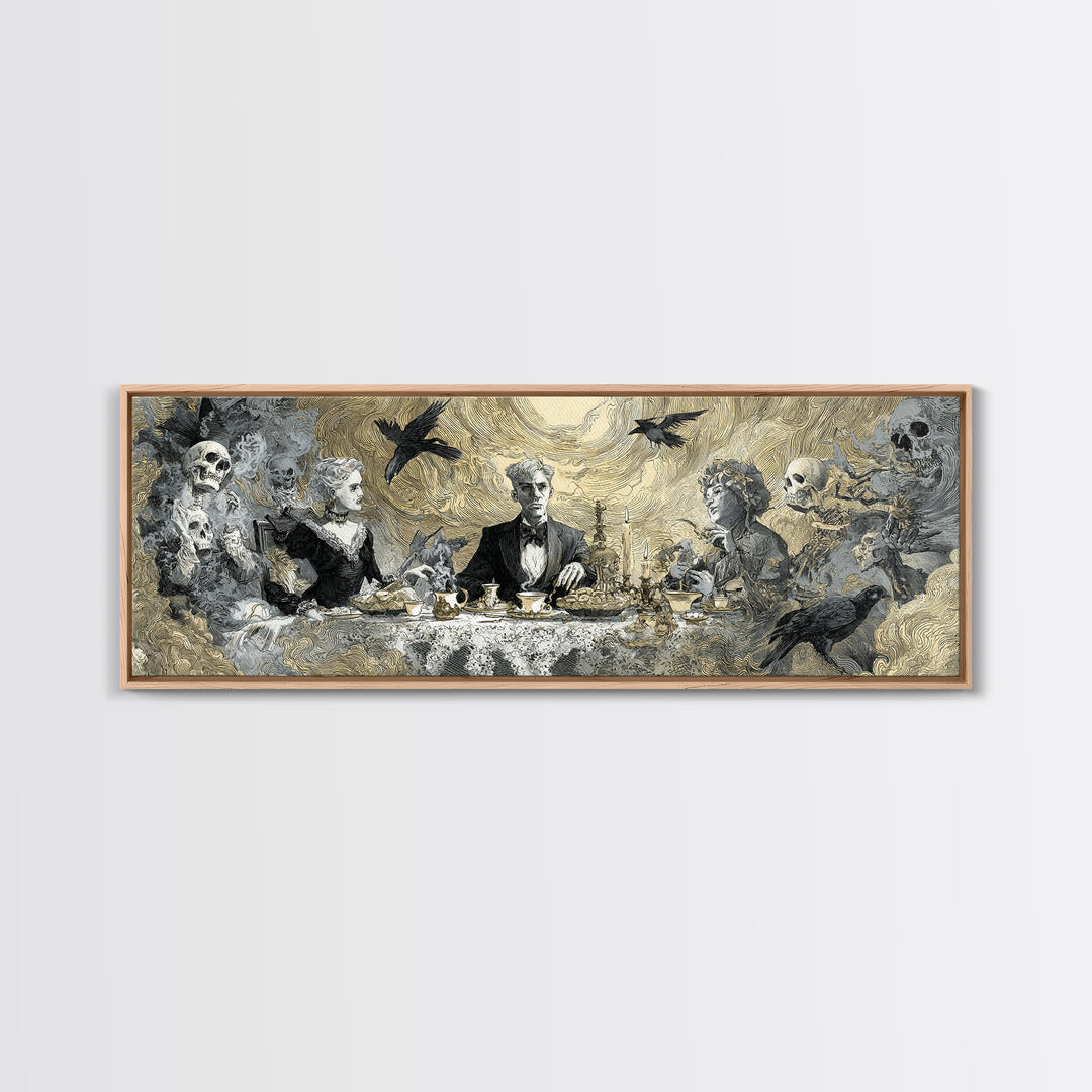 The Zombie Picnic, Decadent Gothic Art, Extra Wide Wall Art, Dark Halloween Decor, Framed Canvas Print, Halloween Wall Art