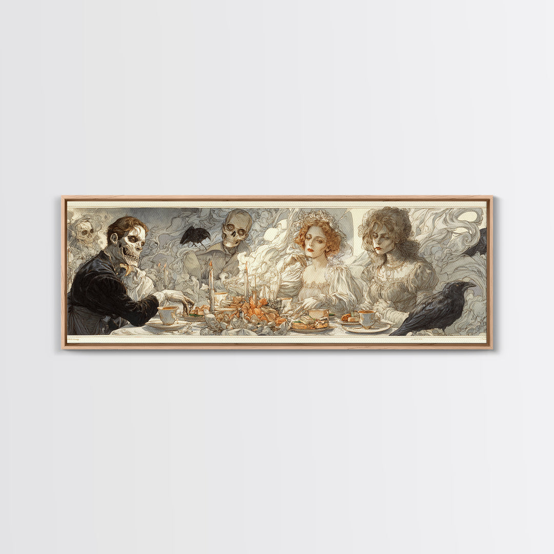 The Zombie Picnic, Symbolist Death Art, Extra Wide Wall Art, Dark Halloween Decor, Canvas Print, Halloween Wall Art