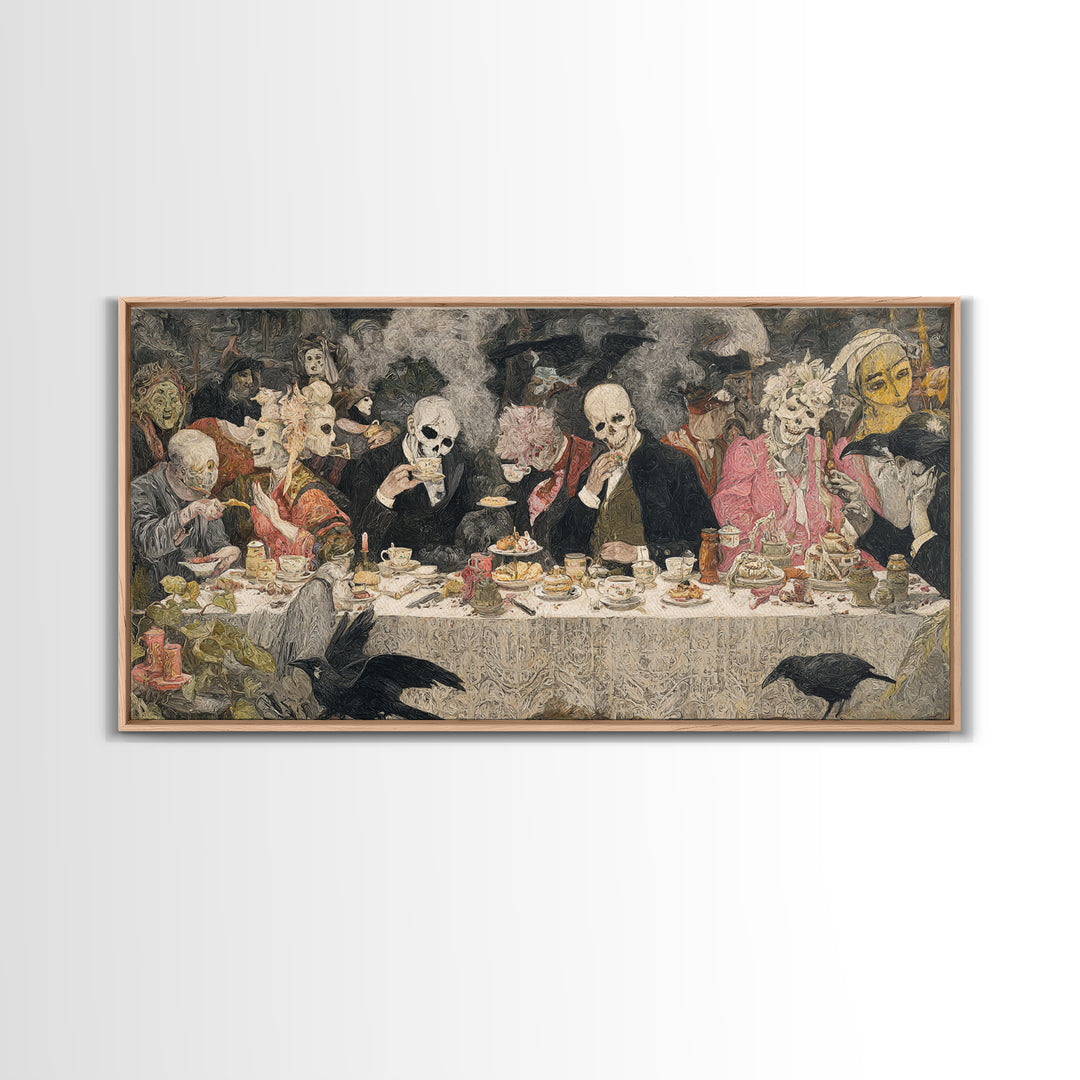 The Zombie Picnic, Grotesque Carnival Art, Wide Panoramic Art, Dark Fantasy Wall Art, Framed Canvas Print, Halloween Wall Art