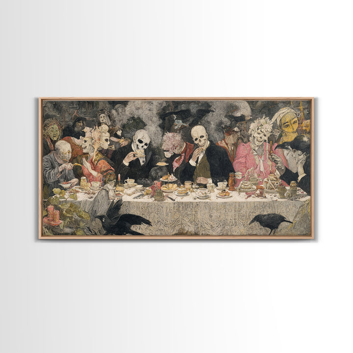 The Zombie Picnic, Grotesque Carnival Art, Wide Panoramic Art, Dark Fantasy Wall Art, Framed Canvas Print, Halloween Wall Art