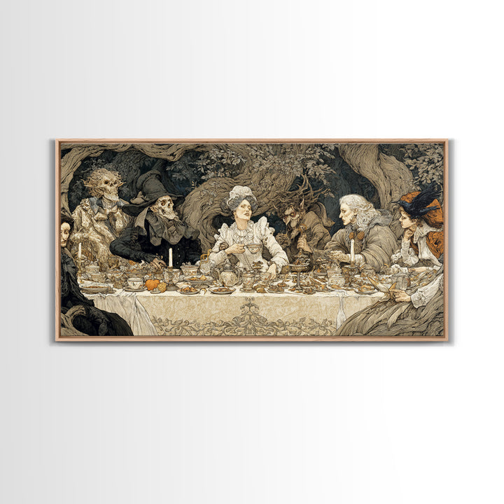 The Zombie Picnic, Gothic Storybook Art, Wide Panoramic Art, Gothic Horror Wall Art, Canvas Print, Halloween Wall Art