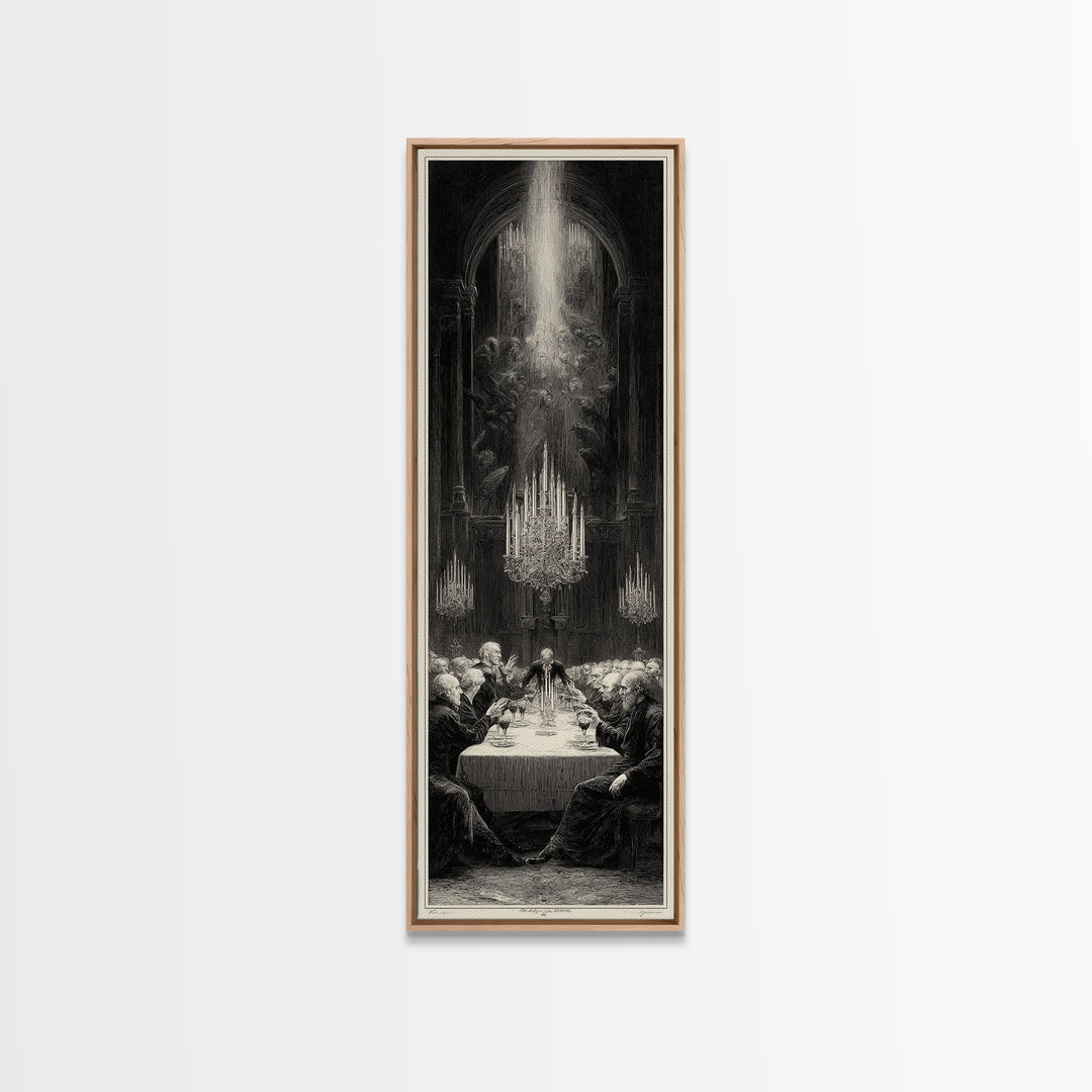 The Vampire Banquet, Gothic Engraving Art, Tall Narrow Wall Art, Dark Fantasy Wall Art, Framed Canvas Print, Halloween Wall Art