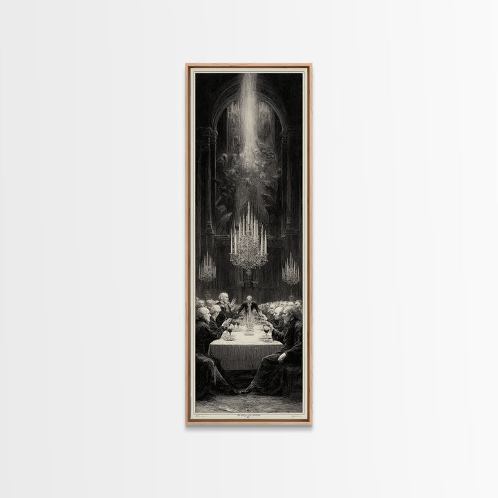 The Vampire Banquet, Gothic Engraving Art, Tall Narrow Wall Art, Dark Fantasy Wall Art, Framed Canvas Print, Halloween Wall Art