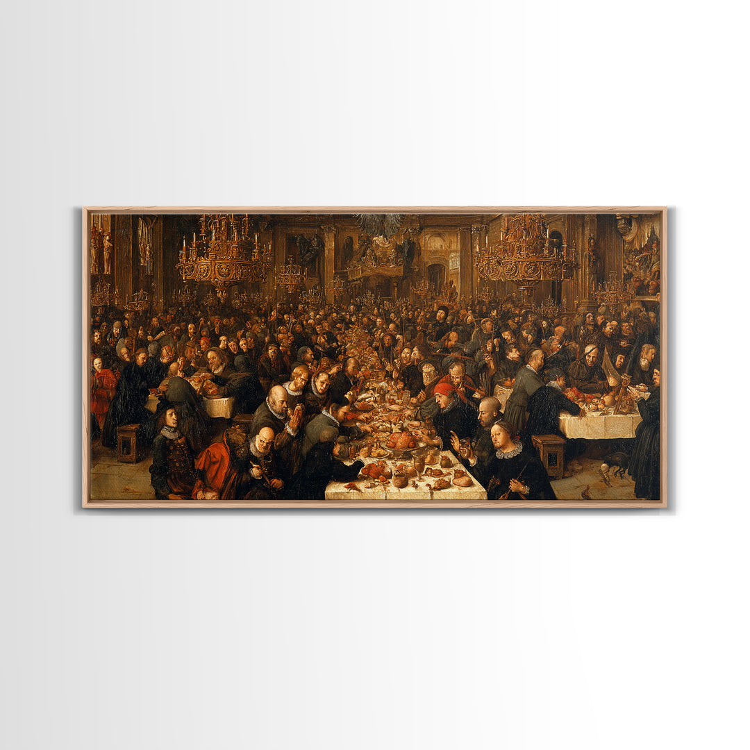 The Vampire Banquet, Northern Renaissance Horror, Wide Panoramic Art, Dark Halloween Decor, Canvas Print, Halloween Wall Art