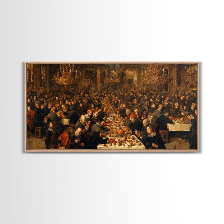 The Vampire Banquet, Northern Renaissance Horror, Wide Panoramic Art, Dark Halloween Decor, Canvas Print, Halloween Wall Art