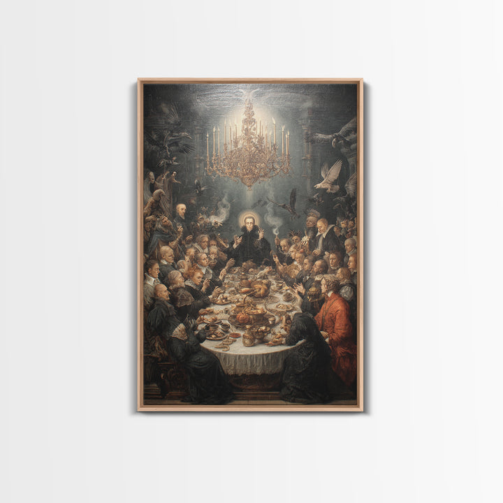 The Vampire Banquet, Dark Renaissance Art, Vertical Wall Art, Macabre Wall Art, Framed Canvas Print, Halloween Wall Art