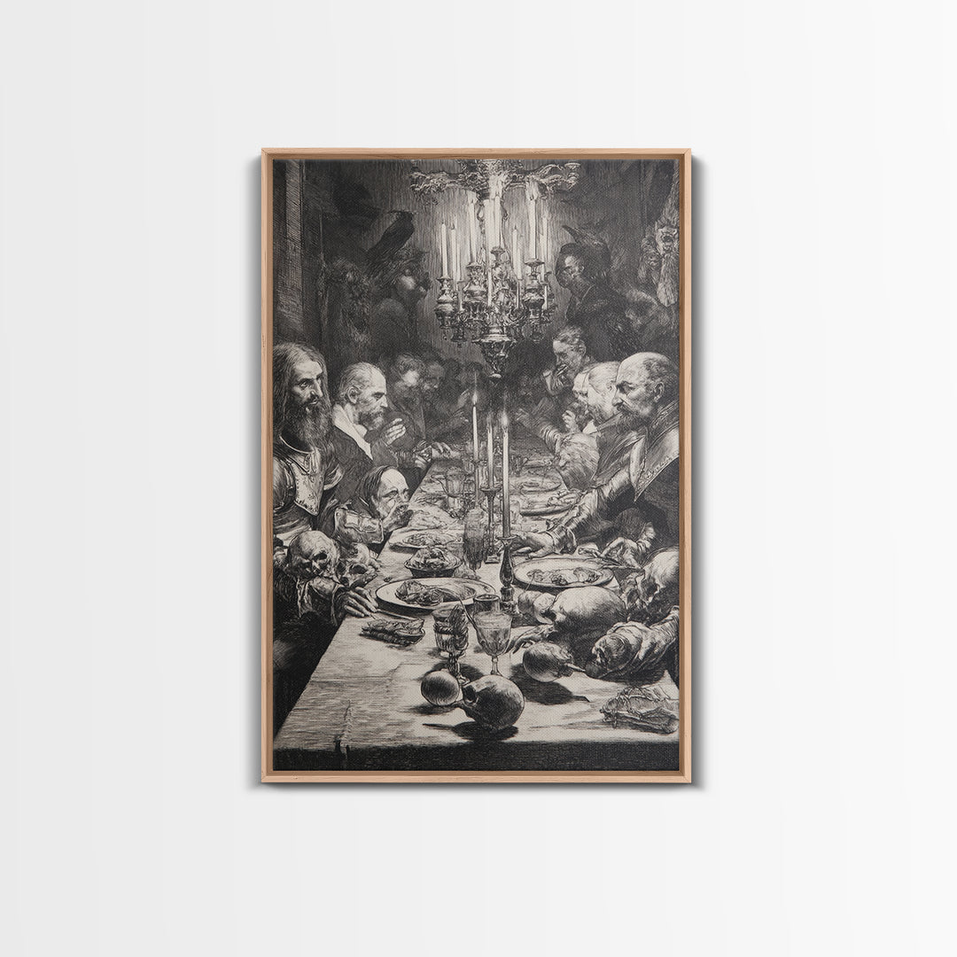 The Vampire Banquet, Renaissance Engraving Art, Vertical Wall Art, Dark Halloween Decor, Canvas Print, Halloween Wall Art, Horror Wall Art