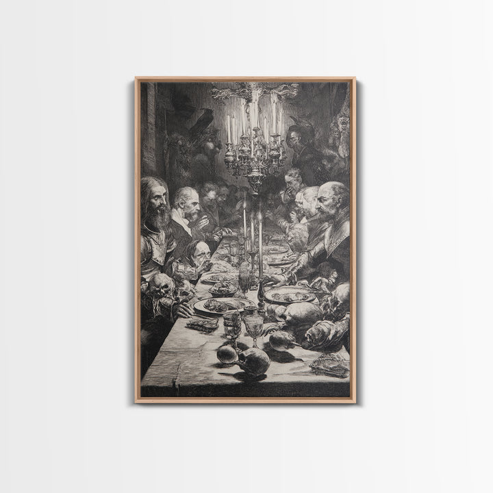 The Vampire Banquet, Renaissance Engraving Art, Vertical Wall Art, Dark Halloween Decor, Canvas Print, Halloween Wall Art, Horror Wall Art