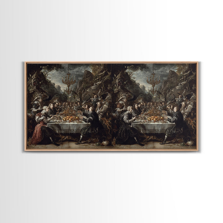 The Vampire Banquet, Baroque Witchcraft Art, Wide Panoramic Art, Dark Fantasy Wall Art, Framed Canvas Print, Halloween Wall Art