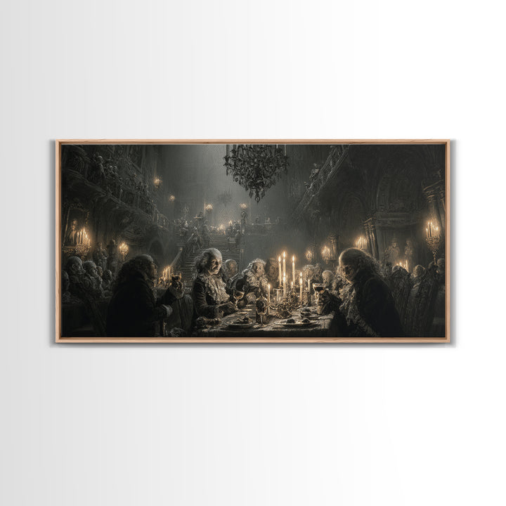 The Vampire Banquet, Architectural Etching Art, Wide Panoramic Art, Gothic Horror Wall Art, Canvas Print, Halloween Wall Art