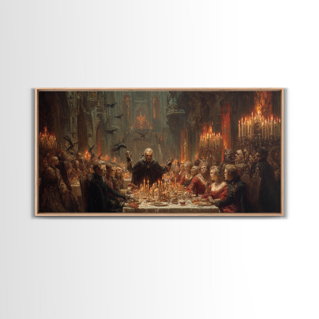 The Vampire Banquet, Apocalyptic Romantic Art, Wide Panoramic Art, Dark Fantasy Wall Art, Framed Canvas Print, Halloween Wall Art