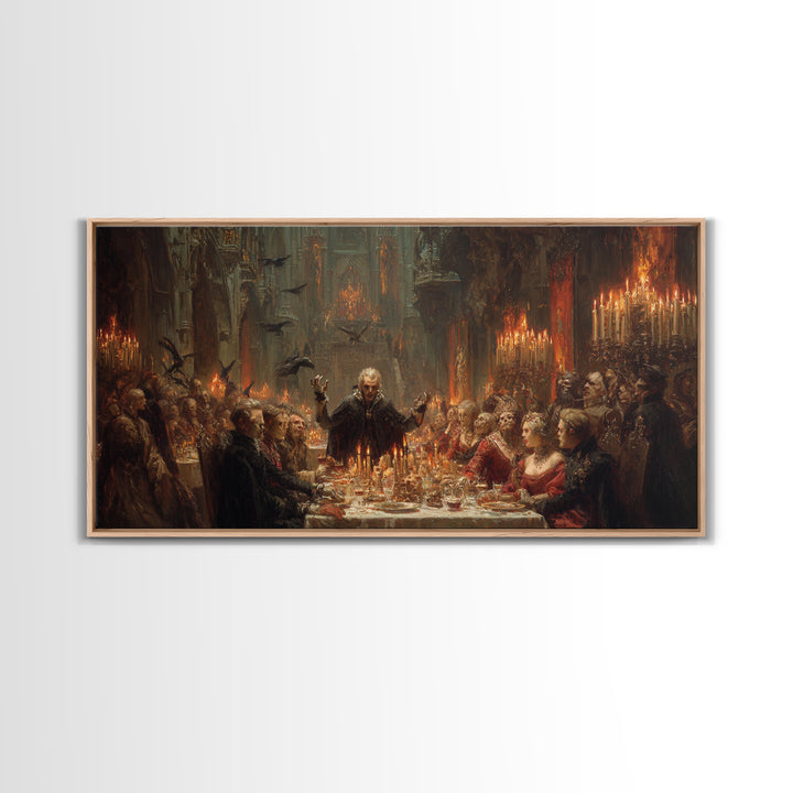 The Vampire Banquet, Apocalyptic Romantic Art, Wide Panoramic Art, Dark Fantasy Wall Art, Framed Canvas Print, Halloween Wall Art