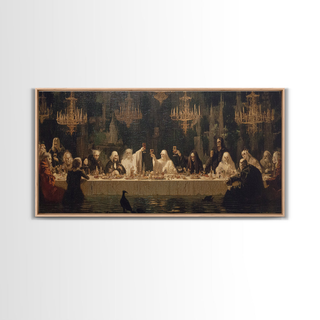 The Vampire Banquet, Symbolist Gothic Landscape, Wide Panoramic Art, Dark Halloween Decor, Canvas Print, Halloween Wall Art