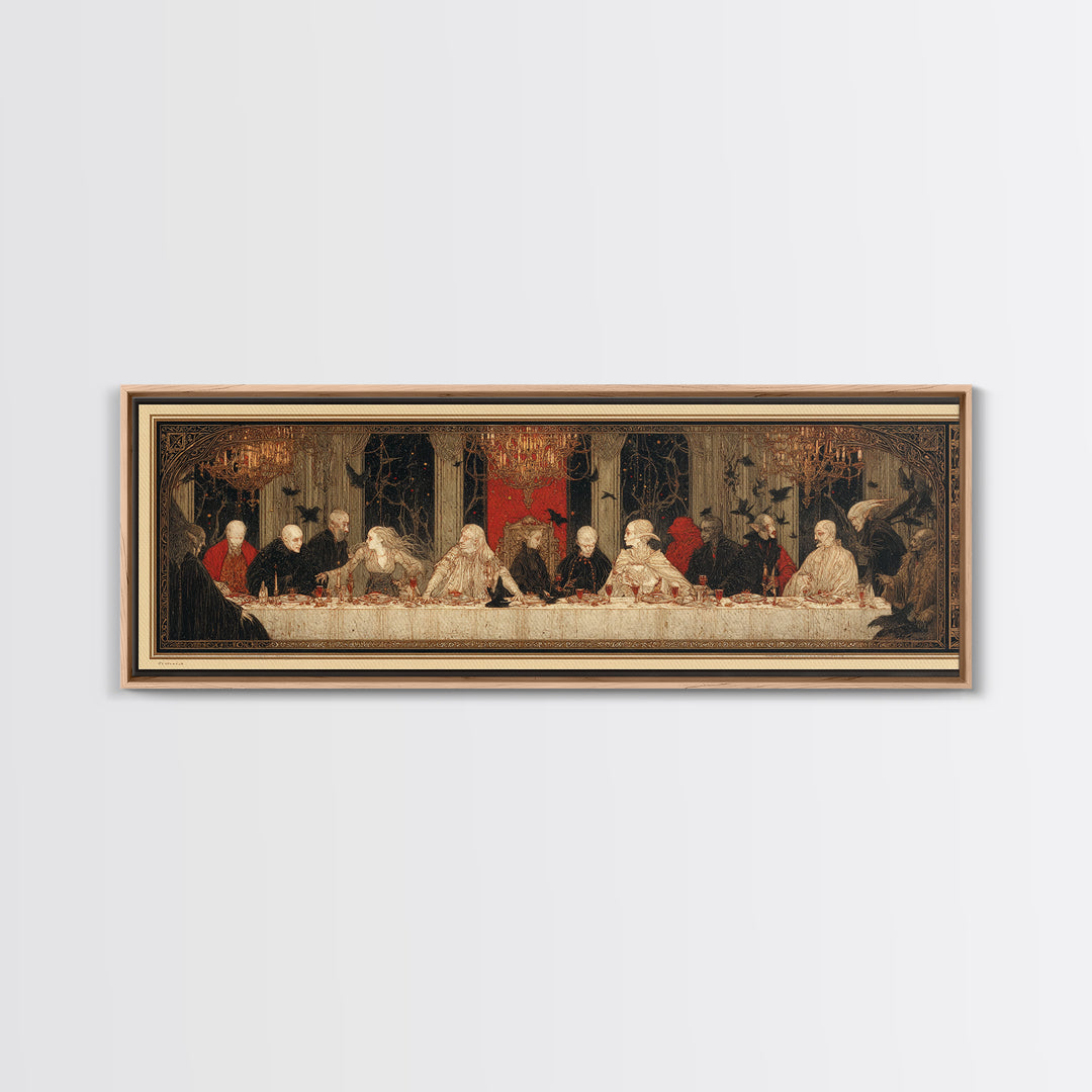 The Vampire Banquet, Symbolist Death Art, Extra Wide Wall Art, Dark Halloween Decor, Framed Canvas Print, Halloween Wall Art