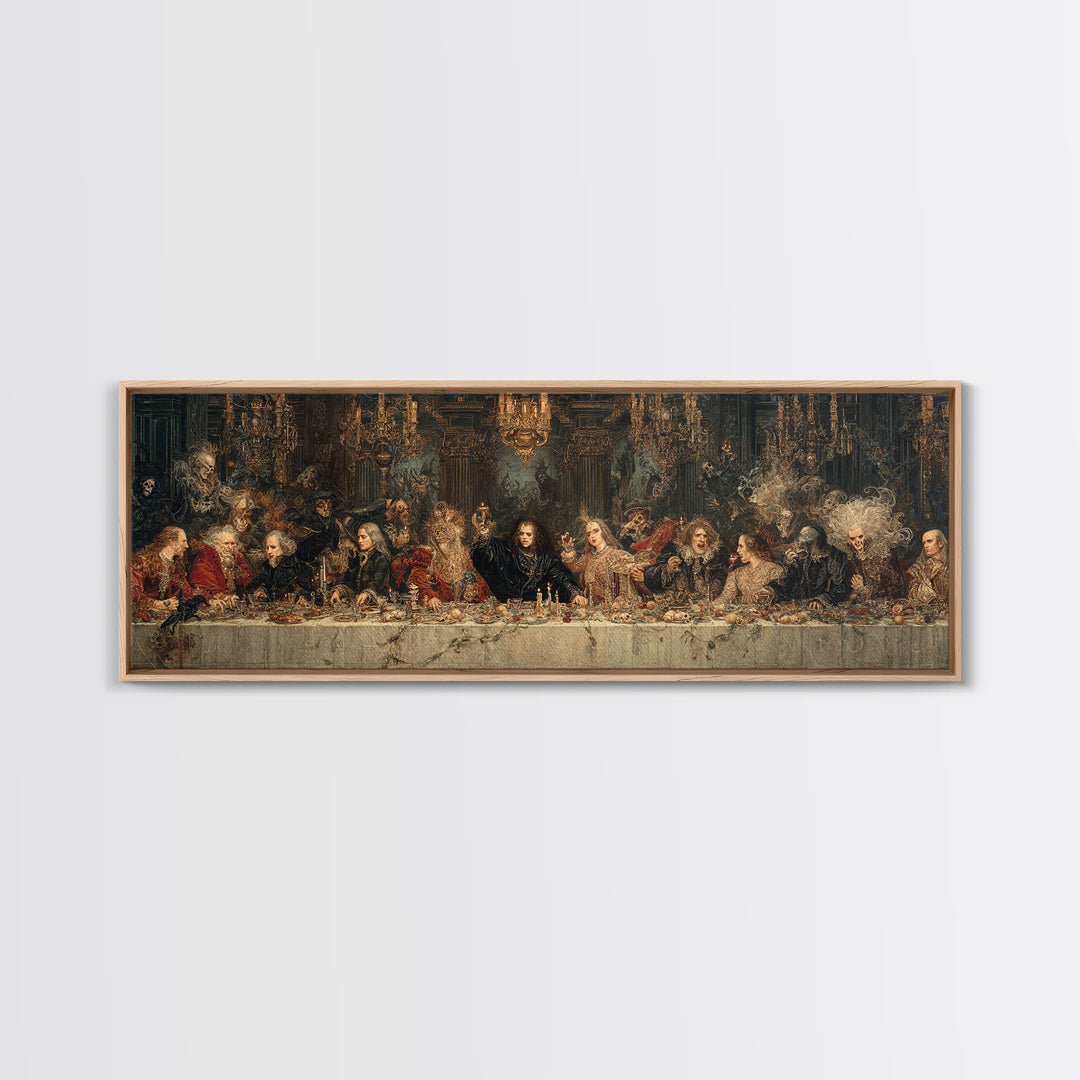 The Vampire Banquet, Symbolist Etching Art, Extra Wide Wall Art, Dark Halloween Decor, Canvas Print, Halloween Wall Art