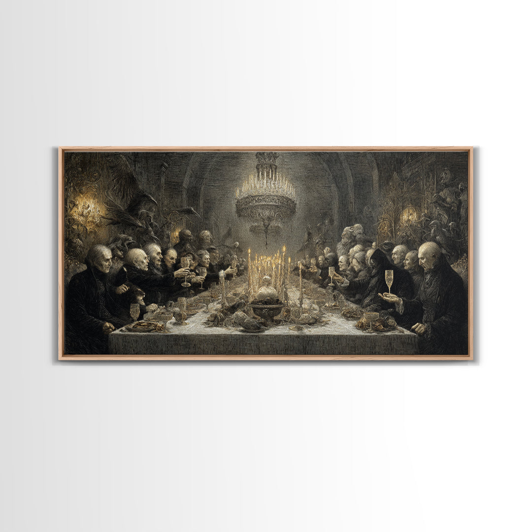 The Vampire Banquet, Expressionist Nightmare Art, Wide Panoramic Art, Dark Fantasy Wall Art, Framed Canvas Print, Halloween Wall Art