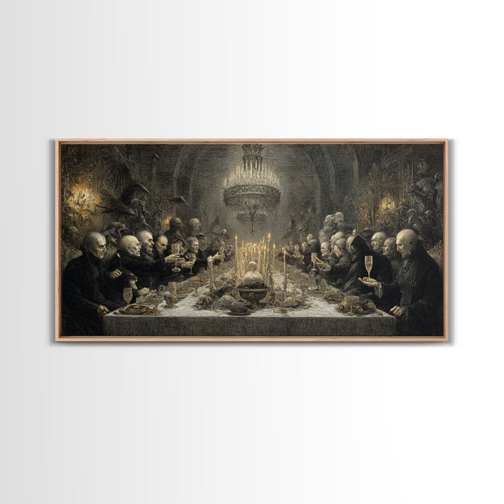 The Vampire Banquet, Expressionist Nightmare Art, Wide Panoramic Art, Dark Fantasy Wall Art, Framed Canvas Print, Halloween Wall Art