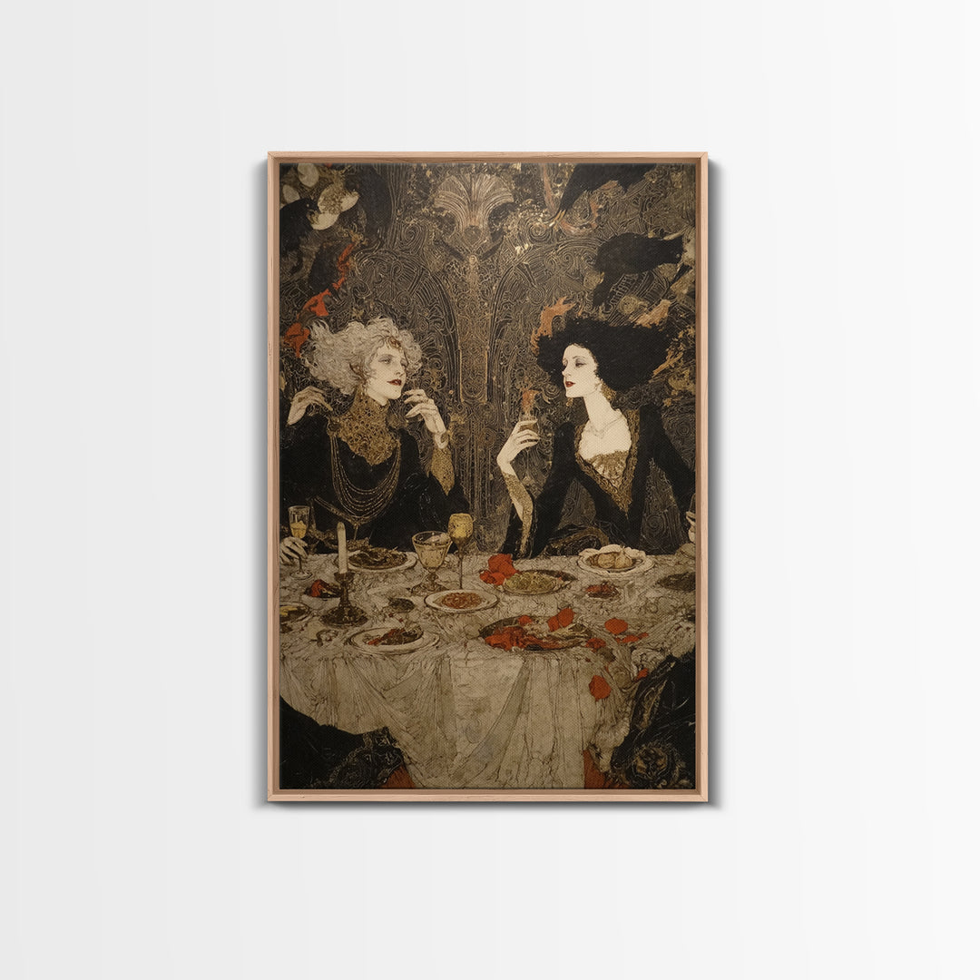 The Vampire Banquet, Stained Glass Gothic Art, Vertical Wall Art, Dark Halloween Decor, Canvas Print, Halloween Wall Art