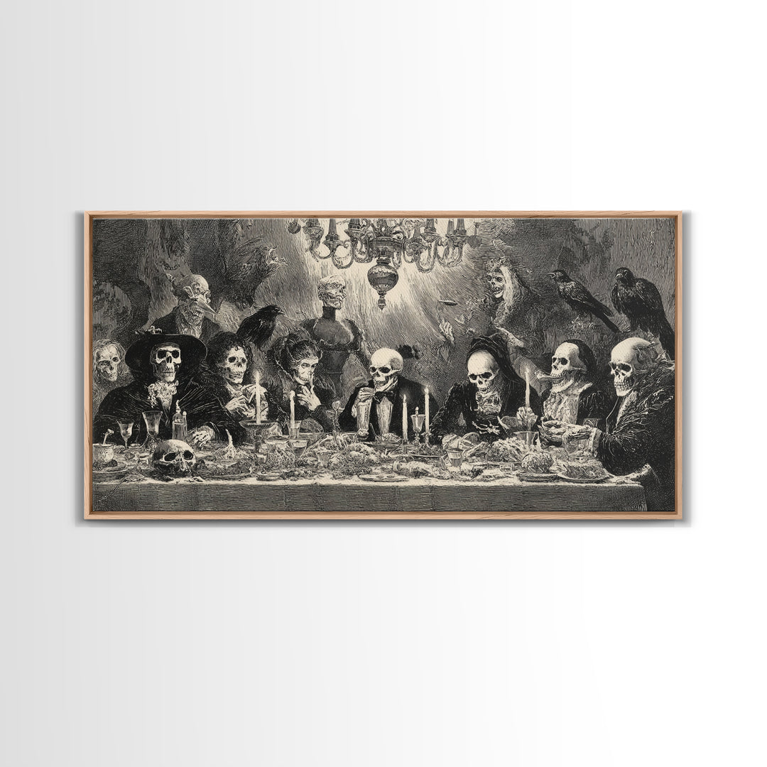 The Vampire Banquet, Macabre Folk Print Art, Wide Panoramic Art, Dark Fantasy Wall Art, Framed Canvas Print, Halloween Wall Art