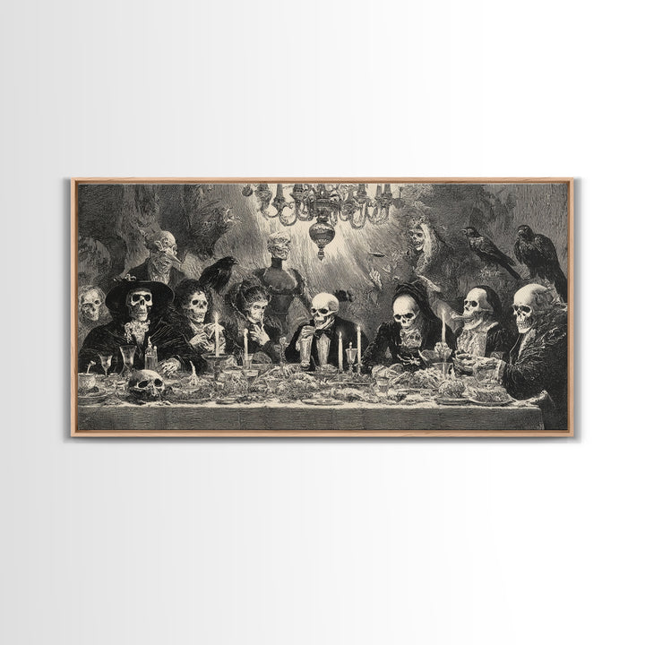 The Vampire Banquet, Macabre Folk Print Art, Wide Panoramic Art, Dark Fantasy Wall Art, Framed Canvas Print, Halloween Wall Art