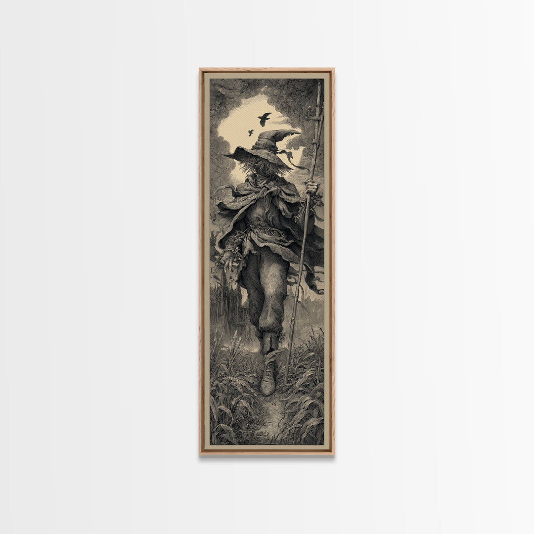 The Scarecrow Uprising, Gothic Engraving Art, Tall Narrow Wall Art, Dark Fantasy Wall Art, Canvas Print, Halloween Wall Art