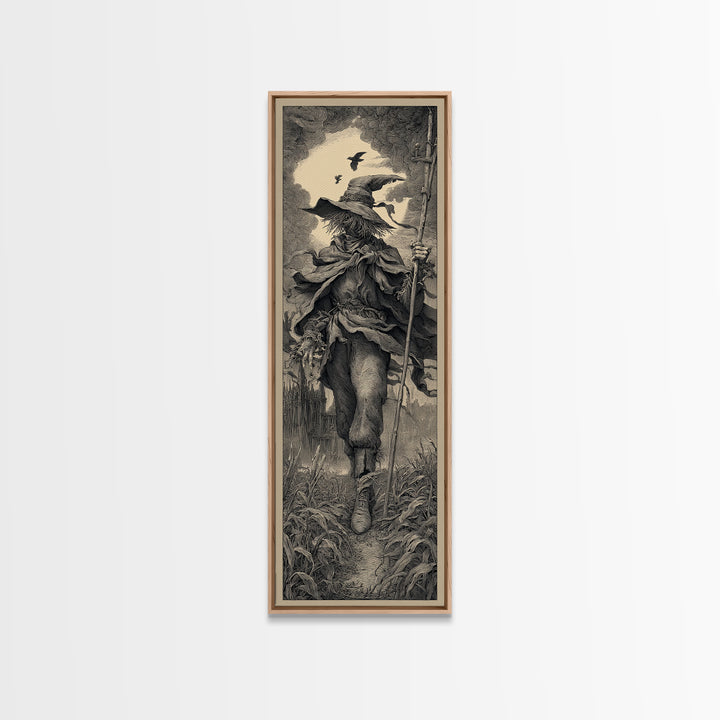 The Scarecrow Uprising, Gothic Engraving Art, Tall Narrow Wall Art, Dark Fantasy Wall Art, Canvas Print, Halloween Wall Art