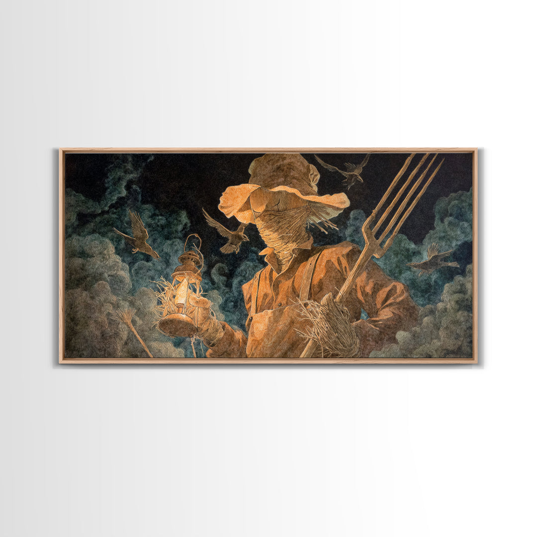 The Scarecrow Uprising, Visionary Gothic Art, Wide Panoramic Art, Dark Halloween Decor, Canvas Print, Halloween Wall Art