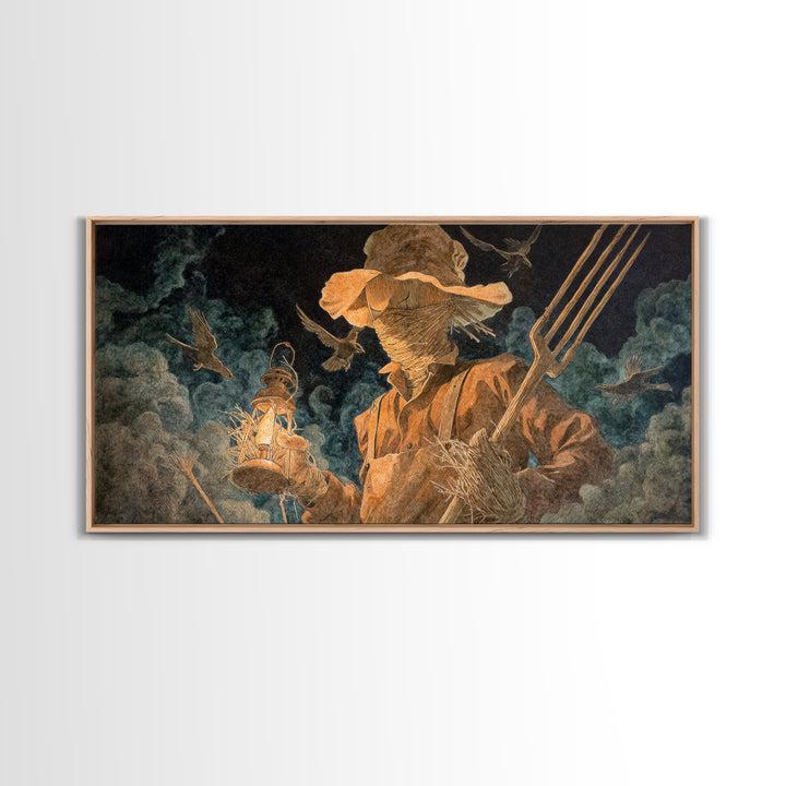 The Scarecrow Uprising, Visionary Gothic Art, Wide Panoramic Art, Dark Halloween Decor, Canvas Print, Halloween Wall Art