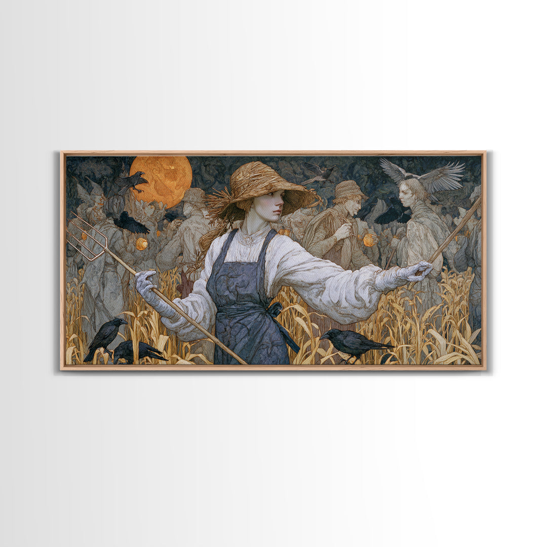 The Scarecrow Uprising, Symbolist Death Art, Wide Panoramic Art, Macabre Wall Art, Framed Canvas Print, Halloween Wall Art