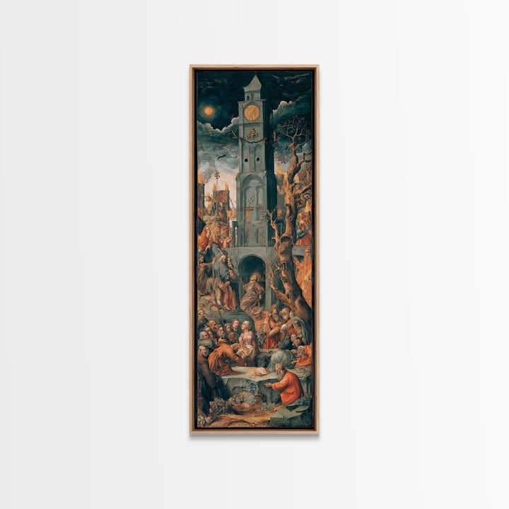 The Thirteenth Bell, Dark Renaissance Art, Tall Narrow Wall Art, Gothic Horror Wall Art, Framed Canvas Print, Halloween Wall Art
