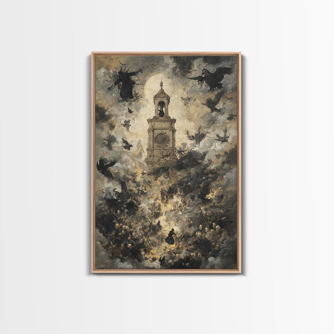 The Thirteenth Bell, Dark Romantic Horror Art, Vertical Wall Art, Dark Halloween Decor, Framed Canvas Print, Halloween Wall Art