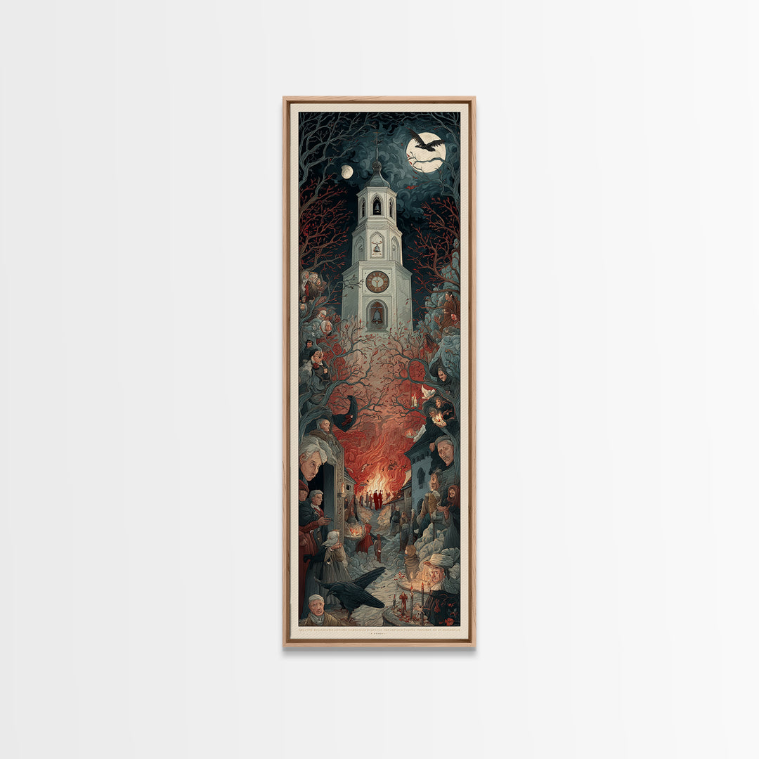 The Thirteenth Bell, Visionary Gothic Art, Tall Narrow Wall Art, Dark Fantasy Wall Art, Framed Canvas Print, Halloween Wall Art
