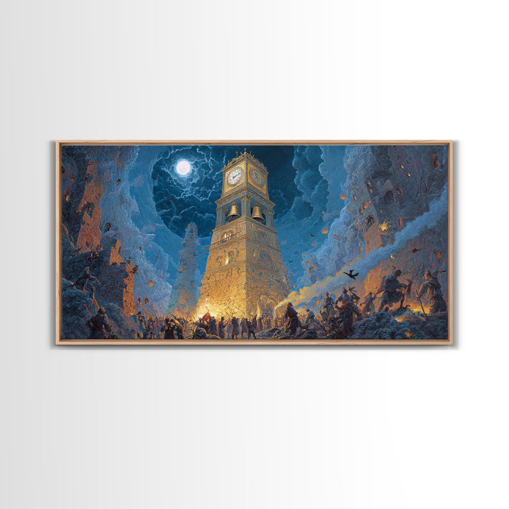 The Thirteenth Bell, Apocalyptic Romantic Art, Wide Panoramic Art, Gothic Horror Wall Art, Framed Canvas Print, Halloween Wall Art