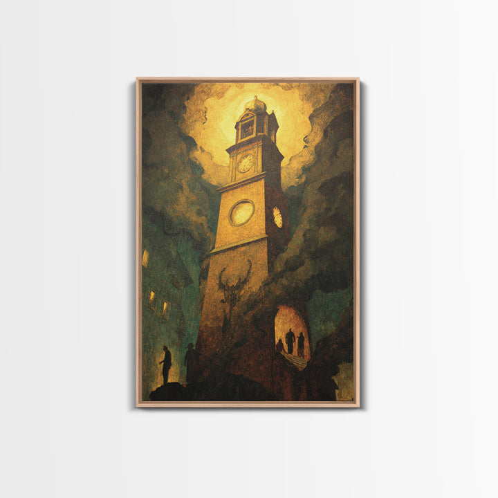 The Thirteenth Bell, Dark Symbolist Art, Vertical Wall Art, Dark Halloween Decor, Framed Canvas Print, Halloween Wall Art