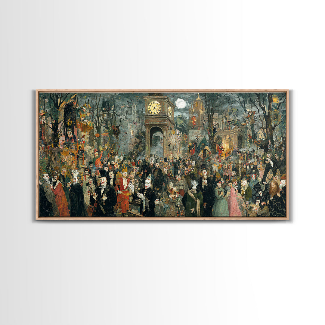 The Thirteenth Bell, Grotesque Carnival Art, Wide Panoramic Art, Dark Fantasy Wall Art, Framed Canvas Print, Halloween Wall Art