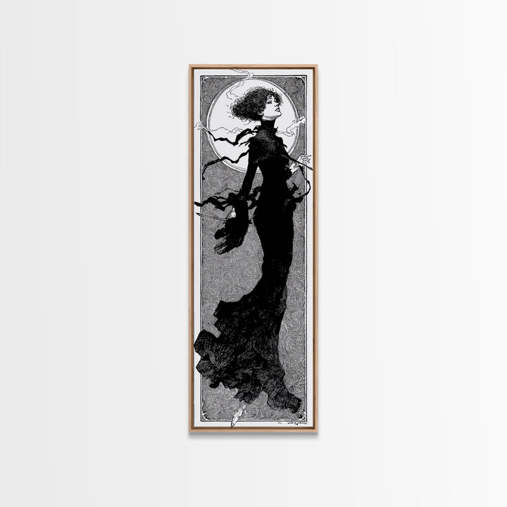 The Thirteenth Bell, Decadent Line Art, Tall Narrow Wall Art, Dark Fantasy Wall Art, Framed Canvas Print, Halloween Wall Art