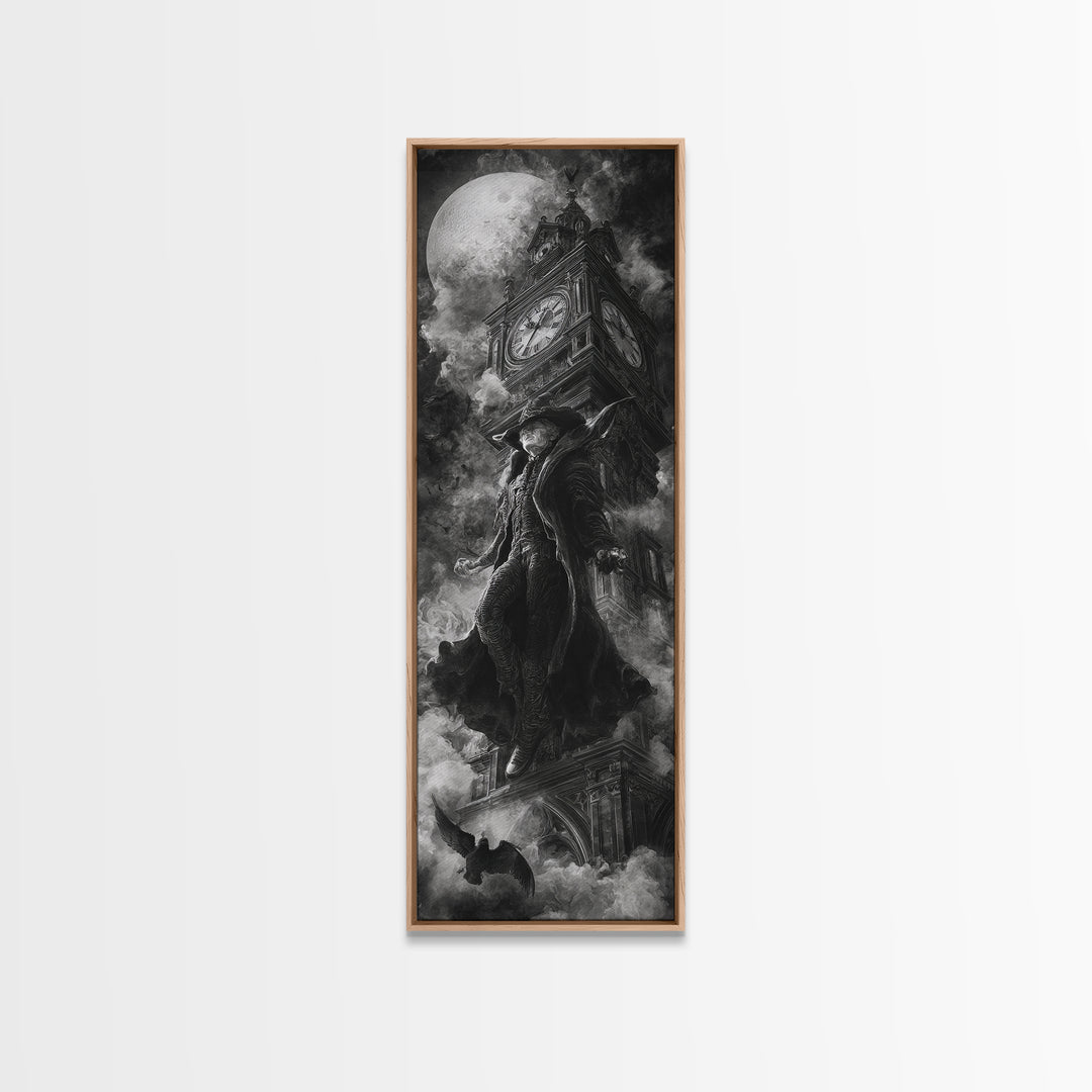 The Thirteenth Bell, Biomechanical Horror Art, Tall Narrow Wall Art, Gothic Horror Wall Art, Framed Canvas Print, Halloween Wall Art