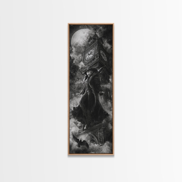 The Thirteenth Bell, Biomechanical Horror Art, Tall Narrow Wall Art, Gothic Horror Wall Art, Framed Canvas Print, Halloween Wall Art